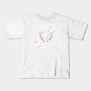 Rose gold antlers - soft white marble Kids T-Shirt